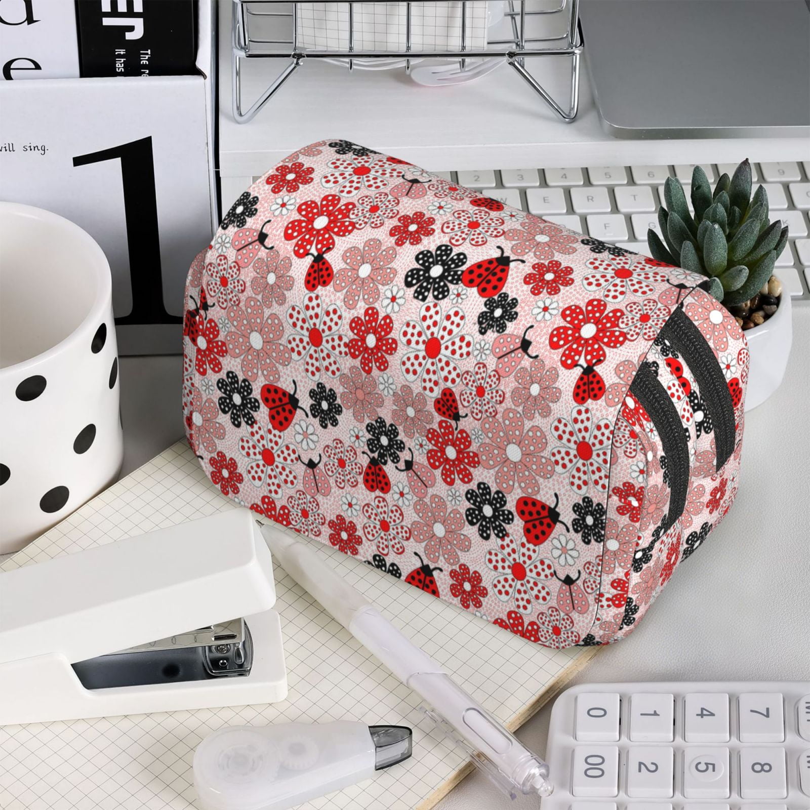 Rateoe Cute ladybugs red Pattern Double Clamshell Pen Case, Storage Organizer with Two Zipper Compartments– Holds Up to 50 Pencils & Pens