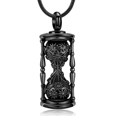 Hourglass Urn Necklace for Ashes, Tree of Life Daisy Cremation Jewelry, Memorial Pendant for Keepsake, Stainless Steel Ash Holder with Snake Chain