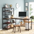 thumbnail image 2 of Fnova 55" L-Shaped Office Desk with Hutch, Reversible Computer Corner Desk with Wireless Charging and Shelves for Home Office, Brown, 2 of 9