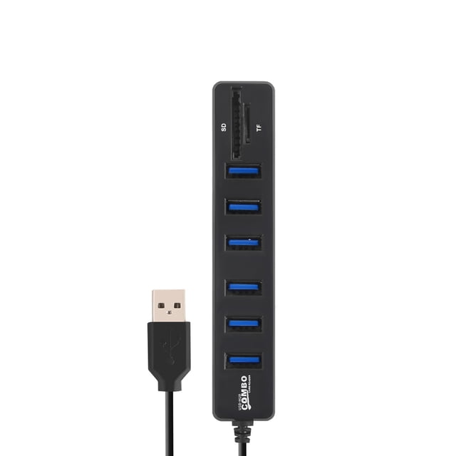 Graflsoa Hub Compact 8 Ports USB 2.0 avec Lecteur de Carte SD/TF, Répartiteur Multifonction Portable pour PC et Mac (Noir)
