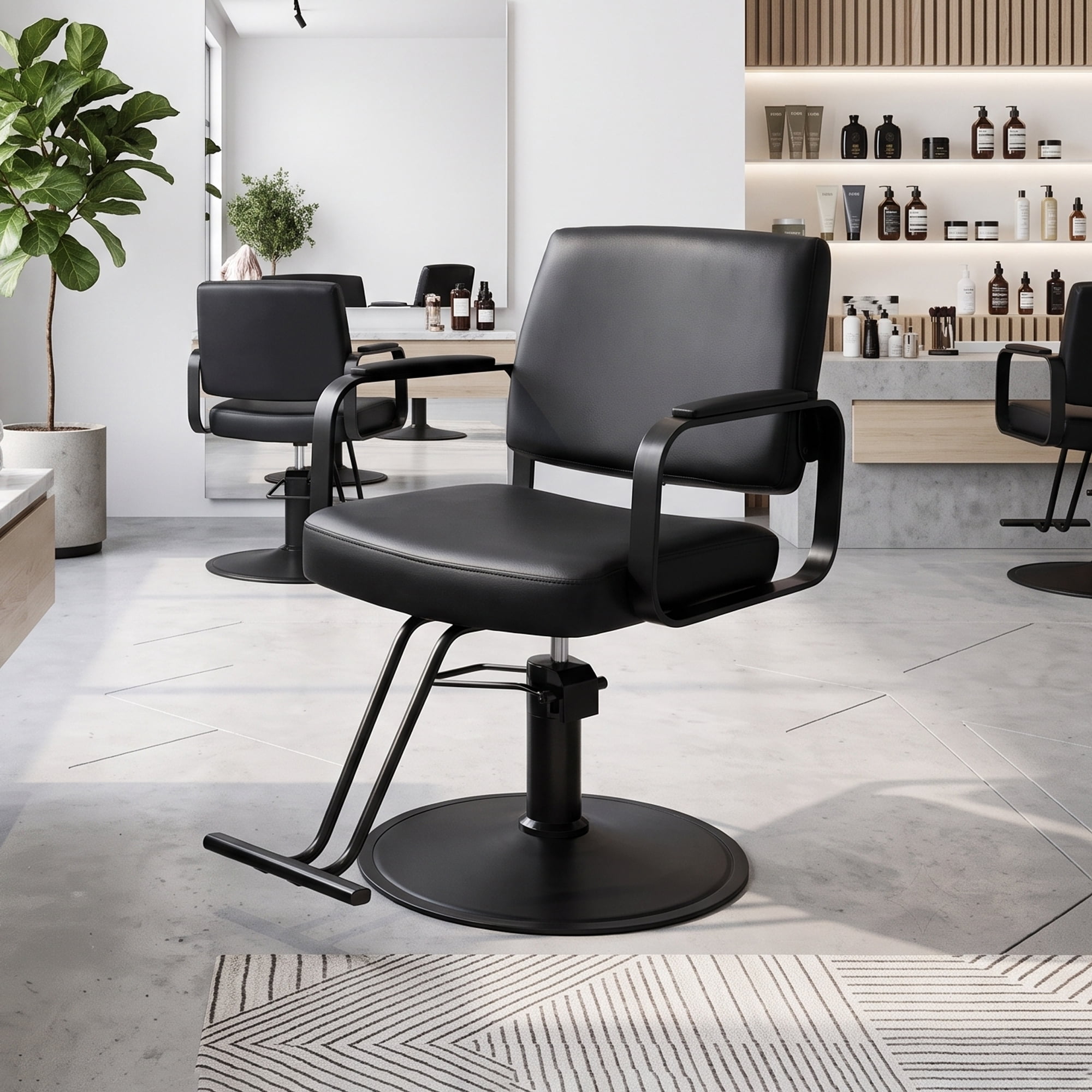 360° Rotatable Adjustable Beauty Spa Hair Styling Salon Chai w/Footrest &PU Cushion for Hair Salons & Barber Shops