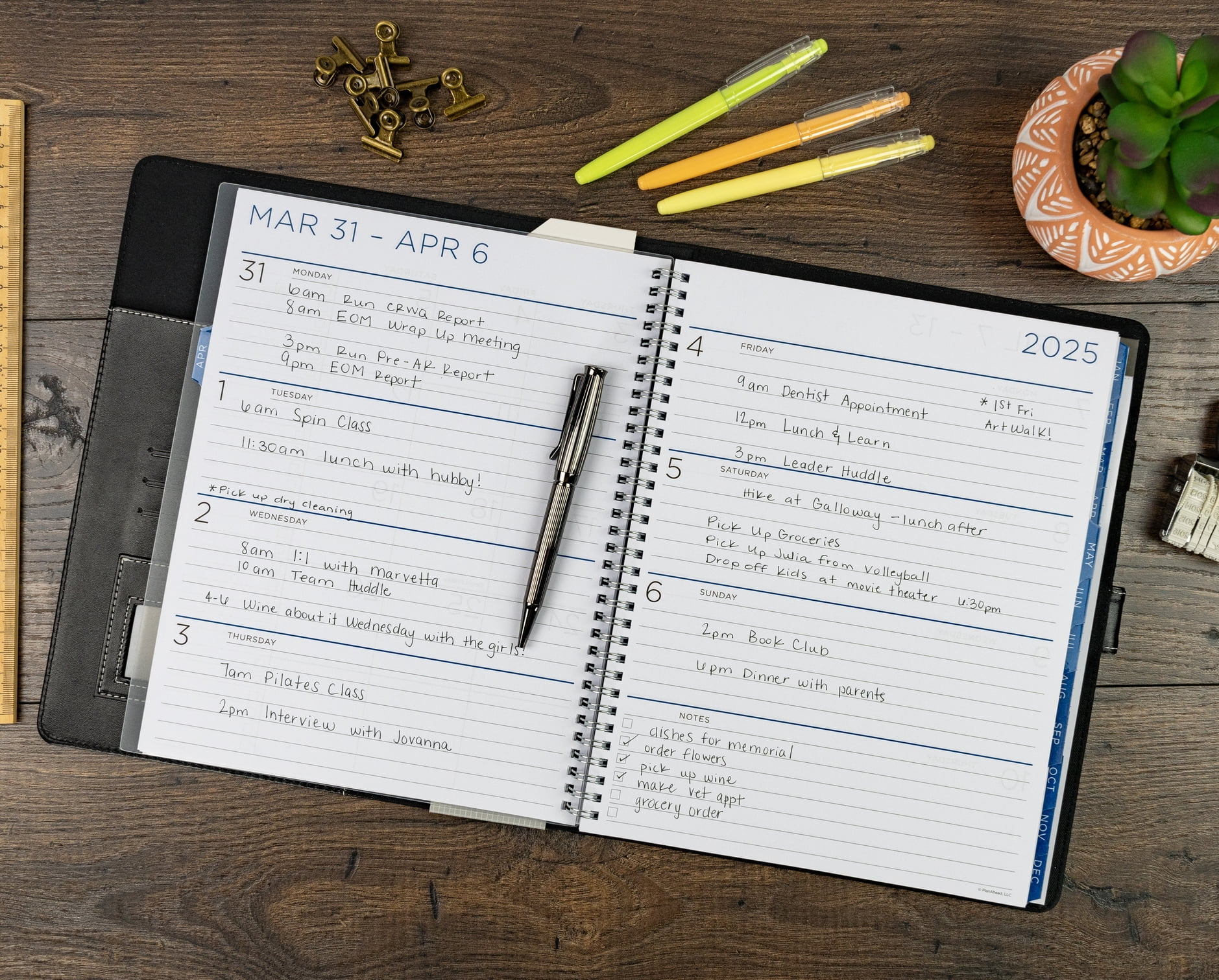 See it Bigger Monthly Weekly Padfolio Planner (10″ x 6″) Large Black, 15 month, Apr 2025-Jun 2026