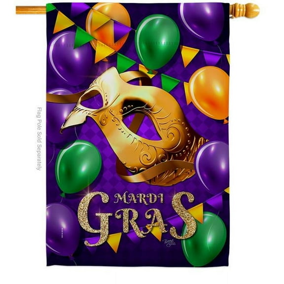 Breeze Decor H118017-BO 28 x 40 in. Mardi Gras Balloons House Flag with Spring Double-Sided Decorative Vertical Flags Decoration Banner Garden Yard Gift