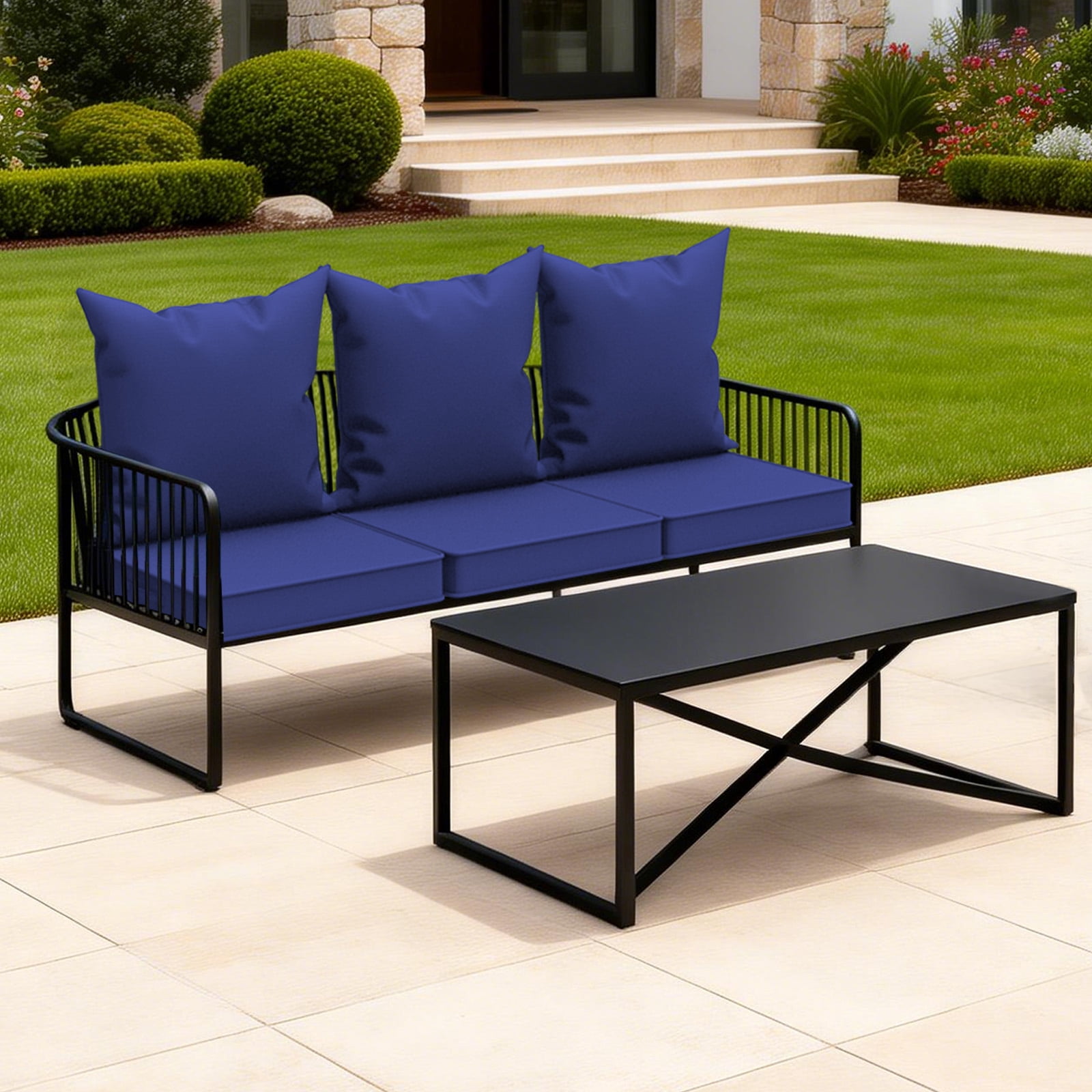Yacona Outdoor Chair Cushions Set, 24x24in Patio Furniture Cushions with Handle, for Patio Furniture Chair Sofa, Blue