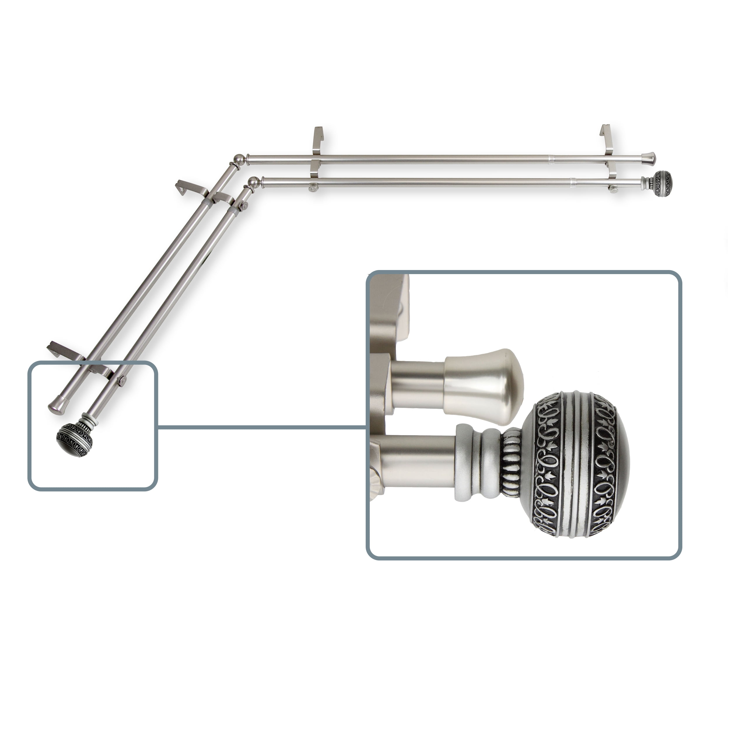 Galileo 13/16 inch Double Corner Window Curtain Rod 66-120" - Satin Nickel