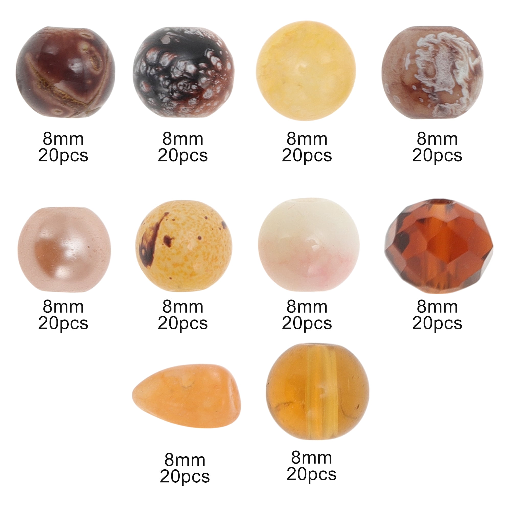 Unique Bargains 8mm Round Glass Beads for Bracelets, 200 Pcs for Jewelry Making Brown