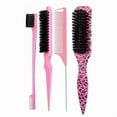 thumbnail image 2 of Boar Bristle Slick Back Hair Brush for Sleek Ponytail Bun & Smoothing Baby Hairs, Flyaways, Edge Control - Backcombing & Teasing, 2 of 9