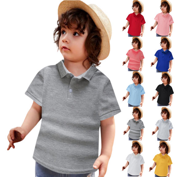 longantii School Polo Shirts Sport Lapel Collared Short Sleeve Uniform Lightweight Back To School Tees Solid Color Pullover for Toddler Boys & Girls Gray 6-7 Year