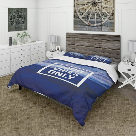 Designart 'Good Vibes Only on Blue Abstract Background' Abstract Duvet Cover Set