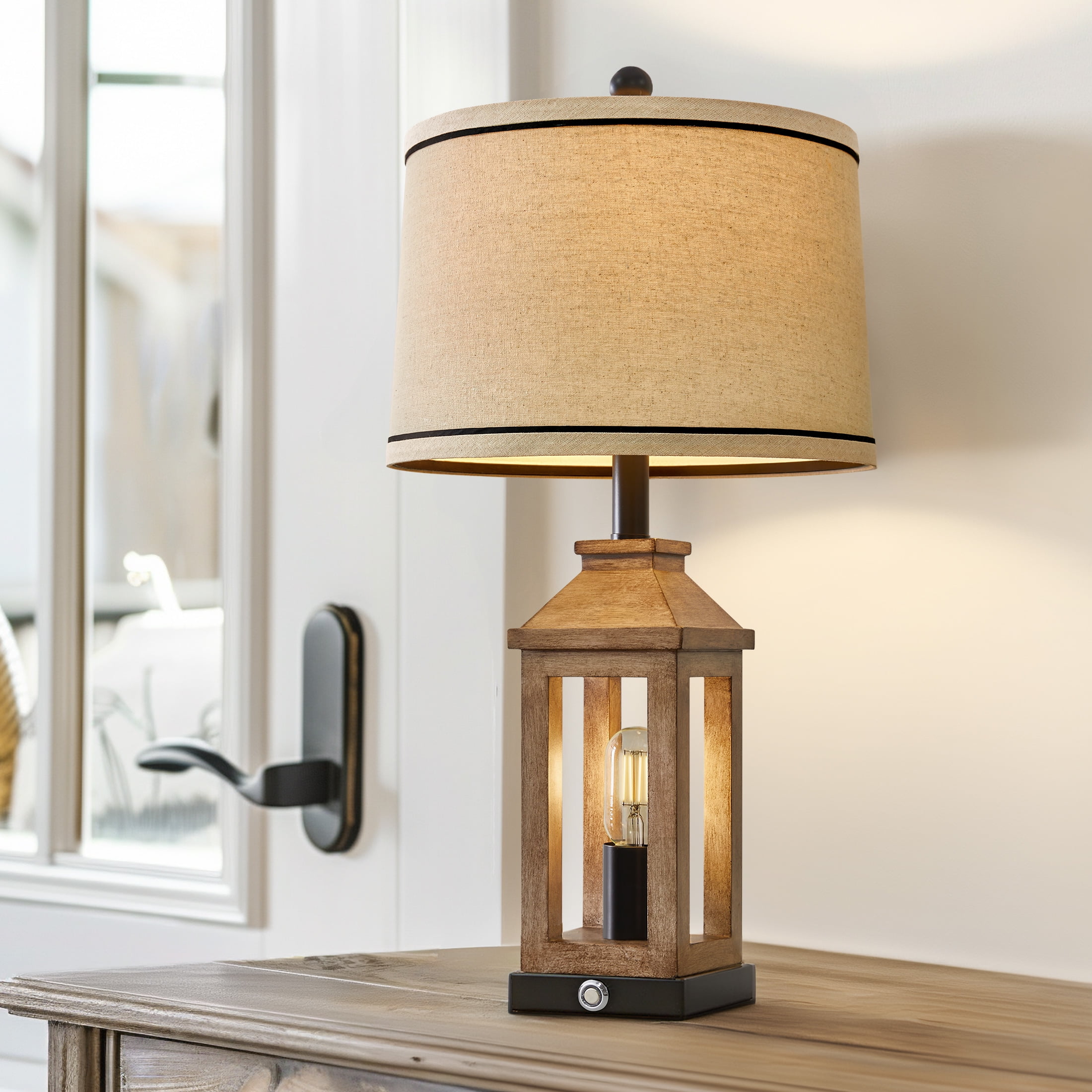 Oneach 3 Way Dimmable Table Lamp with USB A+C Ports for Bedroom Living Room 23.75" Vintage Farmhouse Nightstand Bedside Lamps Resin (2 Bulbs Included)