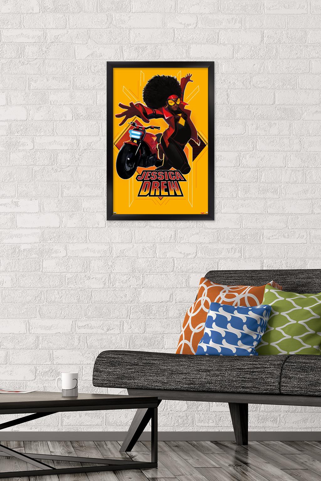 Marvel Spider-Man: Across the Spider-Verse - Jessica Drew Wall Poster, 14.725" x 22.375" Framed