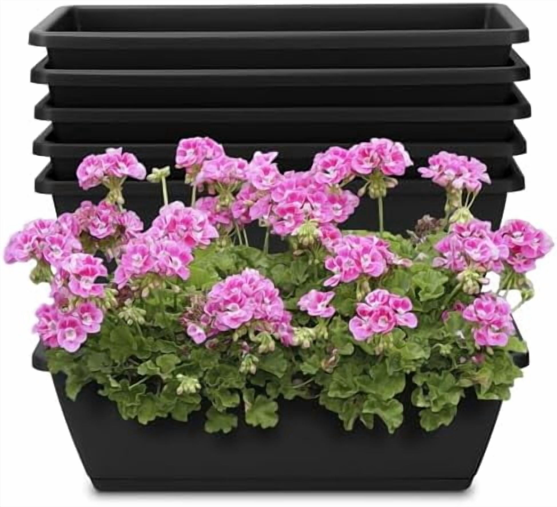Window Box Planter, 6 Packs 17 Inches Rectangle Planters Box with Drainage Holes and Trays, Vegetable Planters for Windowsill Patio Garden Home Decor Porch Yard Dark Gray