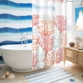 thumbnail image 5 of No Hook Shower Curtain, Red Orange Grey Coral Coastal Shower Curtains for Bathroom with See Through Top Window, Summer Beach Seaside Nautical Waterproof & Washable Bath Curtain Stand Up Stall 36"x72", 5 of 9