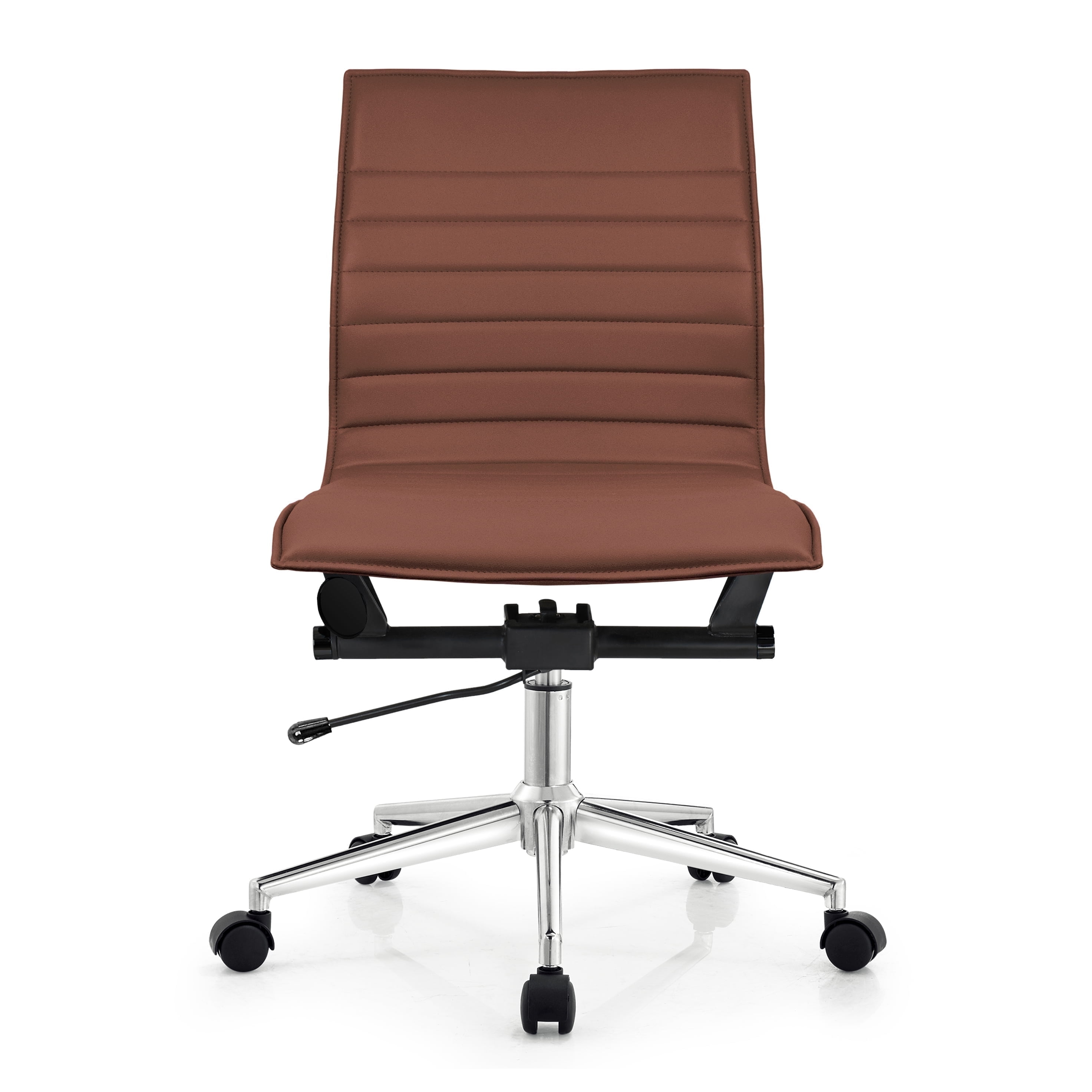Homelala Brown Modern Mid Back Office Chair Ribbed PU Leather Swivel Tilt Adjustable Chair Designer Boss Executive Manager Office Conference Room Work Task Without Arms Armrests, Set of 1, 1 piece
