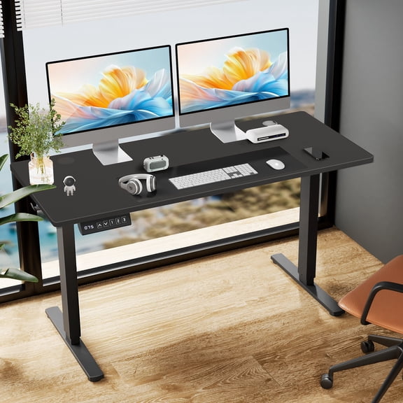 Electric Height Adjustable Standing Desk 63" x 24" with Splice Board Home Office