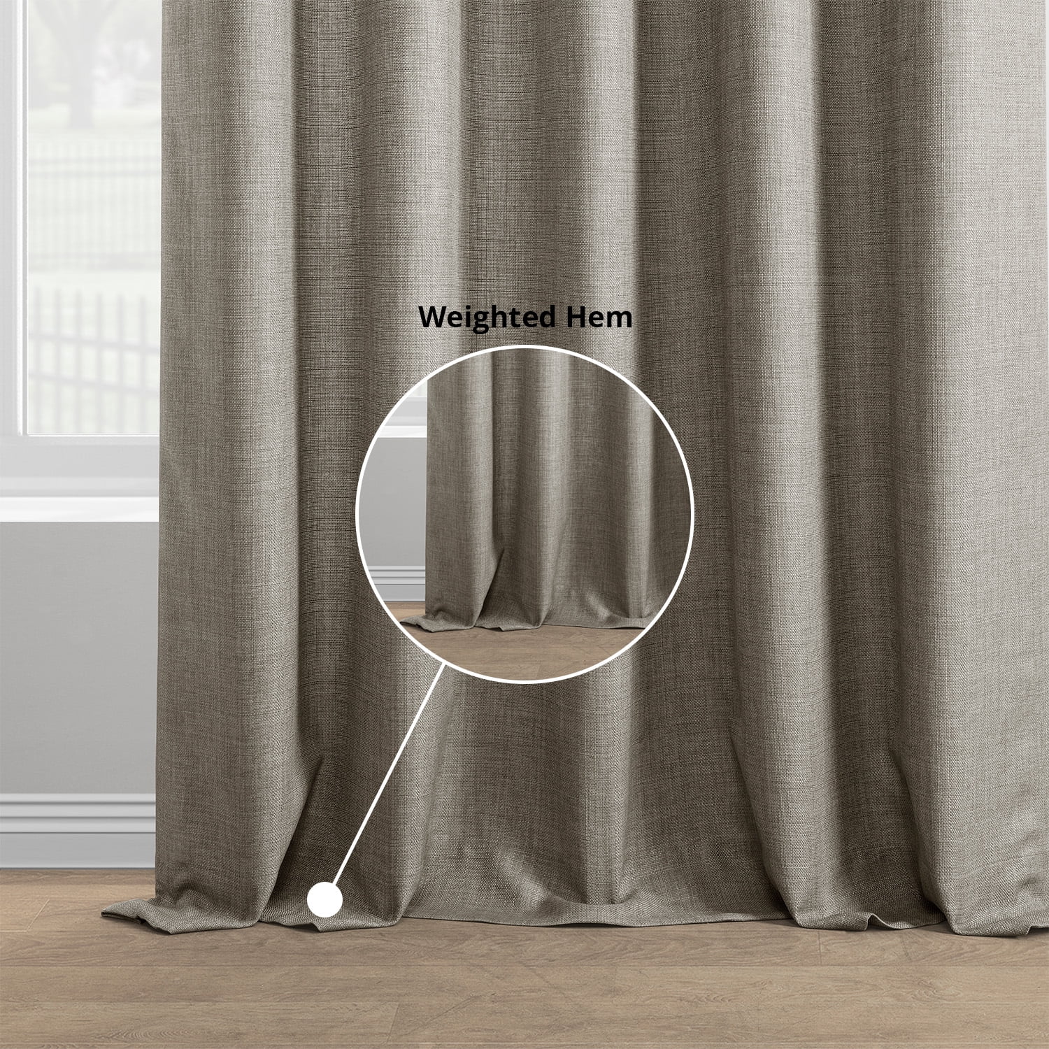 Half Price Drapes Fossil Grey Italian Faux Linen Room Darkening Curtains (1 Panel), 50W X 108L