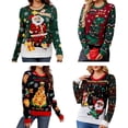 thumbnail image 2 of Suéter navideño feo con luz y estampado de Papá Noel de dibujos animados, jersey de punto acrílico para mujer, suéter LED para festival, 2 of 5