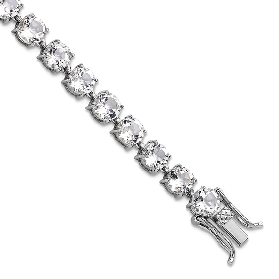 925 Sterling Silver Rhodium Plated 5mm 19.22wt White Topaz Bracelet Link Bracelet for Women