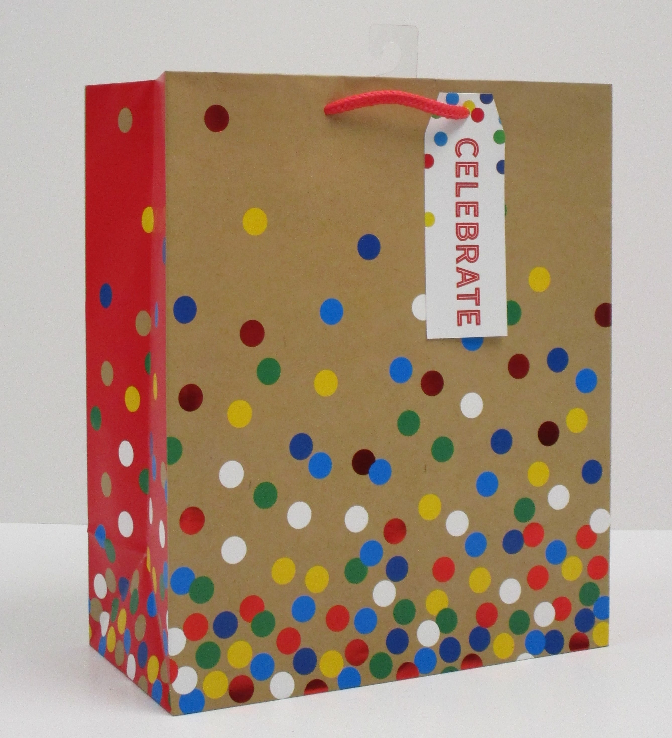 Way To Celebrate Birthday Large Brown Paper Gift Bag with Colored Dots, 10" x 5" x 12"