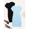 thumbnail image 2 of Trajes De Vestir De Dos Piezas, Conjunto De 2 Piezas De Vestido Informal Acanalado Con Cuello Redondo De Manga Corta, Ropa De Mujer, 2 of 4