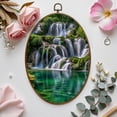 thumbnail image 7 of Canvas Wall Art Waterfall Nature Picture Landscape Green Forest Moss covered Rocks Oval Framed Canvas Prints Vintage Wall Hanging Decor for Home Decorations 8.6"x11.4", 7 of 7