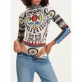 thumbnail image 4 of LMLYSoH Women Bodysuit, Long Sleeve Printed Mock Neck Triangle Bottom Romper, Wild Fashion Bodycon Jumpsuit, 4 of 8