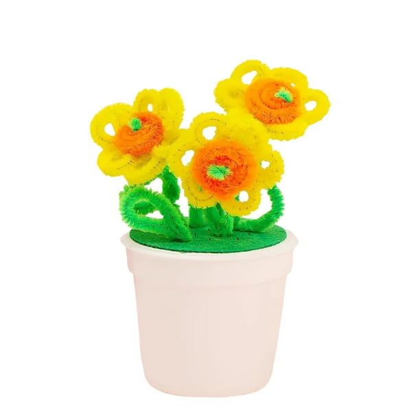 Kit de manualidades DIY con maceta de flores peludas y palitos retorcidos.Materiales creativos para la actividad de arreglos florales para el aula de jardín de infancia o la decoración del hogar.