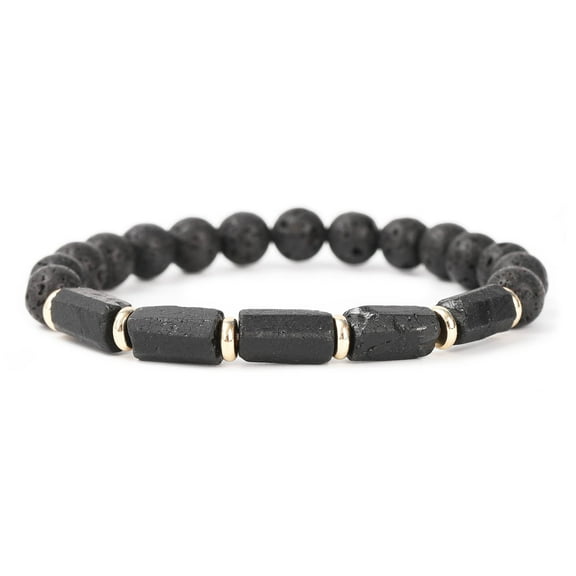 Natural Stone 5 pc Black Tourmaline with Lava Bead Bracelet, Men's and Women's Jewelry