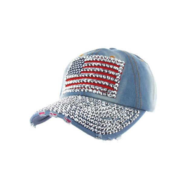 Chic Headwear Womens Flag Patched Distressed Denim Baseball Cap