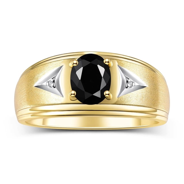 RYLOS Men's Rings 14K Yellow Gold Classic 8X6MM Oval Gemstone & Diamond Ring Onyx October Birthstone Rings For Man Gold Rings Size 11