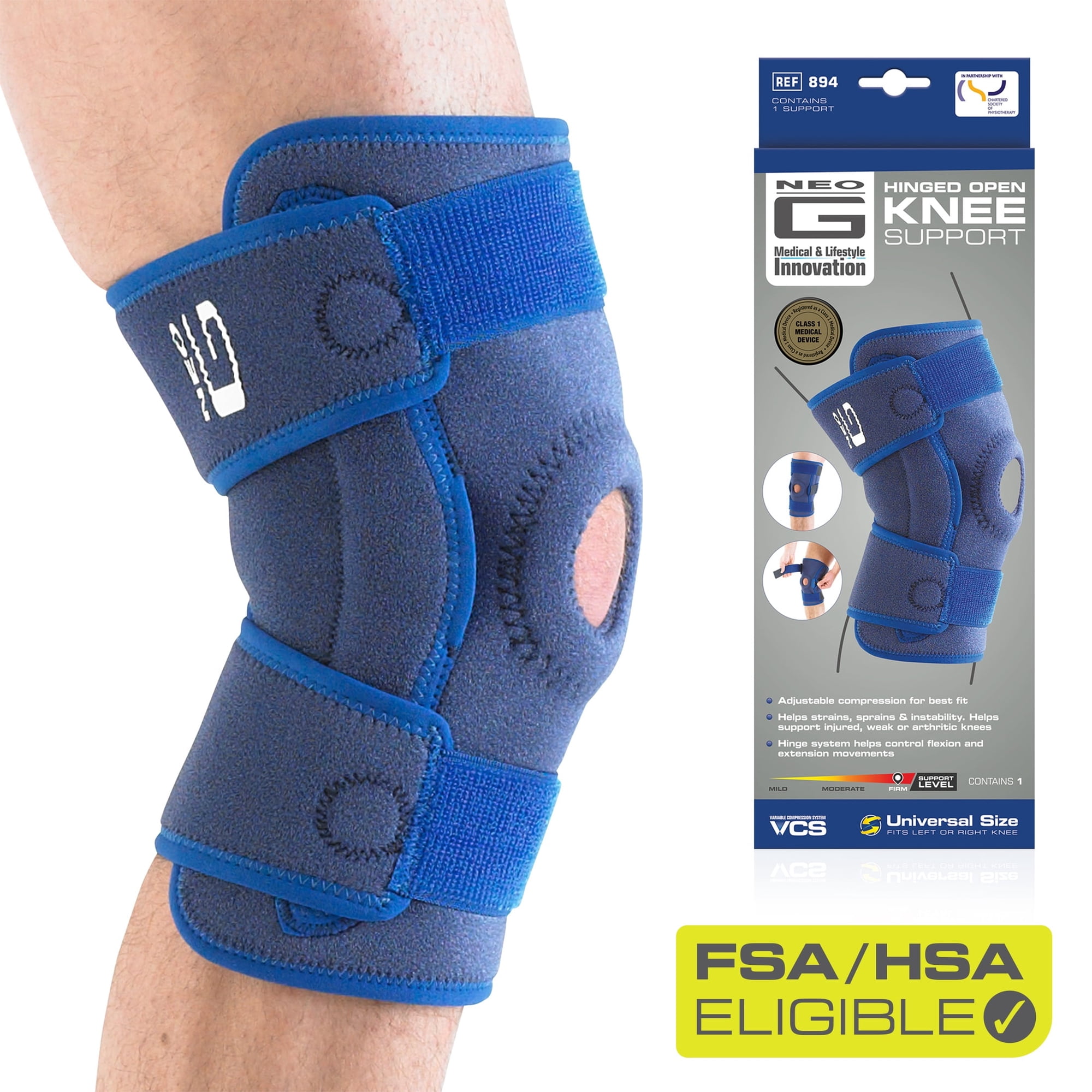 Neo G Hinged Knee Brace for Women and Men - Knee Support Open Patella for Joint Knee Pain Relief, Meniscus Tear, Arthritis, Rehabilitation, Strains, Sprains - Adjustable Compression - One Size