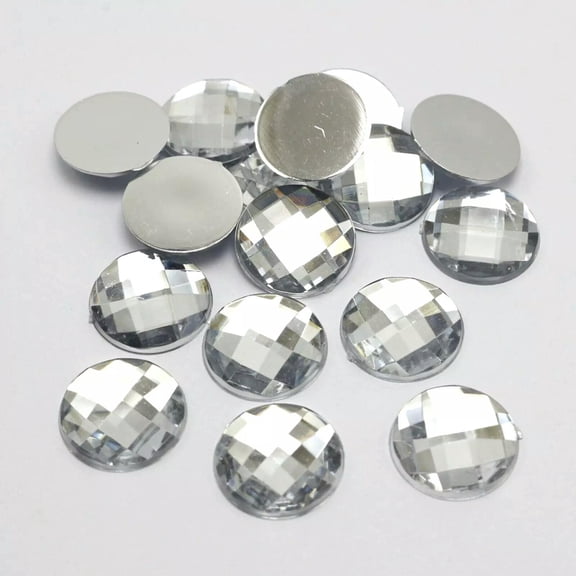 U8MO 100 Clear Acrylic Flatback Faceted Round Rhinestone Gems 16mm No Hole