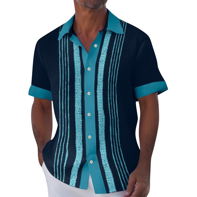 Hawaiian Shirt For Men, Men's Vintage Button Down Bowling Shirts Short Sleeve Summer Beach Shirt 2XL