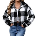 thumbnail image 2 of Plaid Jacket for Women, Winter Fuzzy Fleece Button Copped Coat, Long Sleeve Lapel Collar Casual Warm Outerwear, 2 of 7