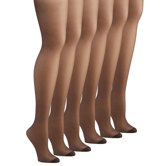 Hanes Women's Silk Reflections Silky Control Top Reinforced Toe Pantyhose, 6 pairs