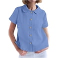 thumbnail image 3 of YOIAVAIOY Peter Pan Collar Shirts Women Business Button Up Shirts Lightweight Casual Short Sleeve Blouse Light Blue M, 3 of 10