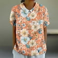 thumbnail image 2 of JTZGDY Plus Size Women Linen Shirts Dressy Casual Floral Printed Summer Short Sleeve Oversized Lapel Collared Round Neck Graphic T-Shirts Top Loose Fit Business Work Tunic Blouse Multicolor#53 XXXL, 2 of 7
