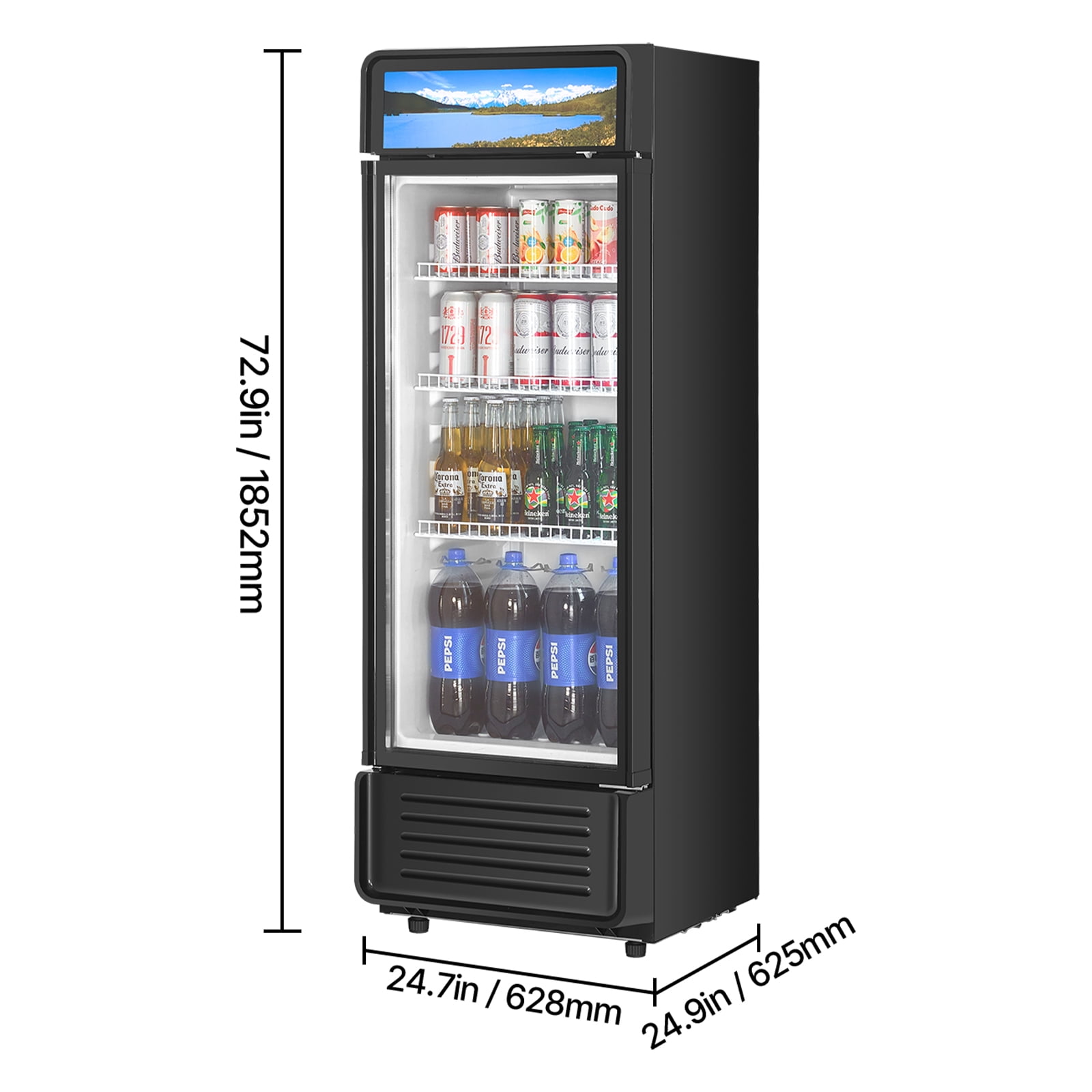 KFFKFF Commercial Merchandiser Refrigerator Single Glass Door 12.2 Cu ft , Display Beverage Cooler Merchandiser Customizable Lightbox