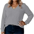 thumbnail image 2 of Women Plus Size Sweaters Cable Knit Long Sleeve V Neck Sweaters Tops Casual Soft Loose Fit Pullover Sweater, 2 of 4