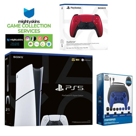 Sony PlayStation 5 Slim Digital with Extra Volcanic Red Controller, Pro Gamer Starter Kit and MightySkins Game Pack Code