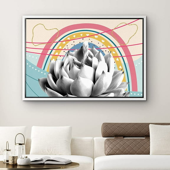 PixonSign Framed Canvas Print Wall Art Daises and Drooping Leaves in Vase Botanical Wilderness Illustrations Expressionism Romantics Relax/Calm Ultra for Living Room, Bedroom, Office - 24"x36" White