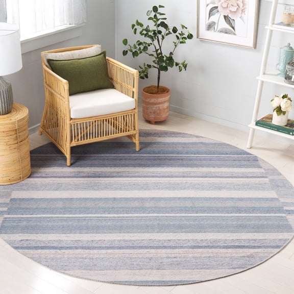 SAFAVIEH Cabo Lyla Striped Area Rug, Blue/Purple, 7' x 7' Round