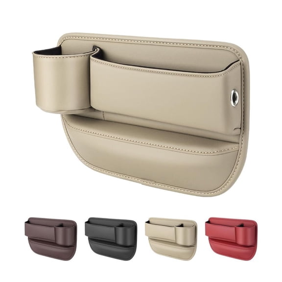 Car Leather Cup Holder Gap Bag,2025 Upgrade Car Storage Box with Cup Holder,Seat Storage Box Gap Filler Organizer for Glasses Phone Keys and Cards ( Passenger Seat)