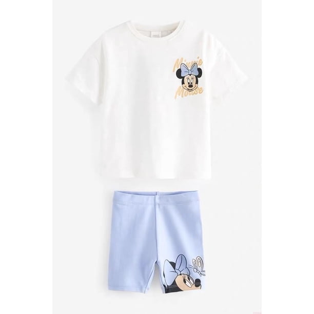 Camiseta de manga corta con estampado completo de Minnie para niñas, conjunto de ropa de verano, camiseta de Disney a la moda, trajes informales para niños pequeños, 2 piezas