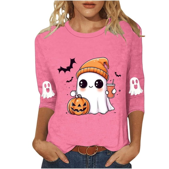 Women's Long Sleeve Tops Tshirts Crewneck Printed Soft Casual Fall Clothes for Women Tees Blouses Pink L
