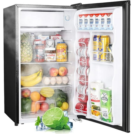 Upstreman 3.2 Cu.Ft Mini Fridge with Freezer, Single Door, Adjustable Thermostat, Refrigerator for Dorm, Office, Bedroom, Black-BR321