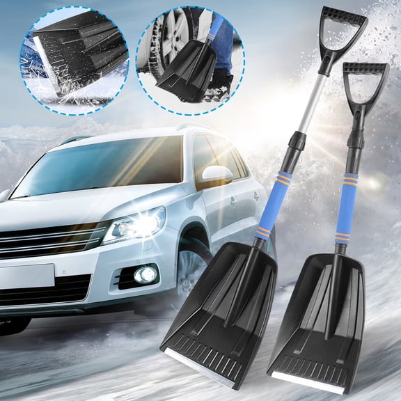 Heavy-Duty Outdoor Snow Shovel for Driveway and Ice Removal, Durable Plastic Construction Size 28.34-33.36 in（Blue）