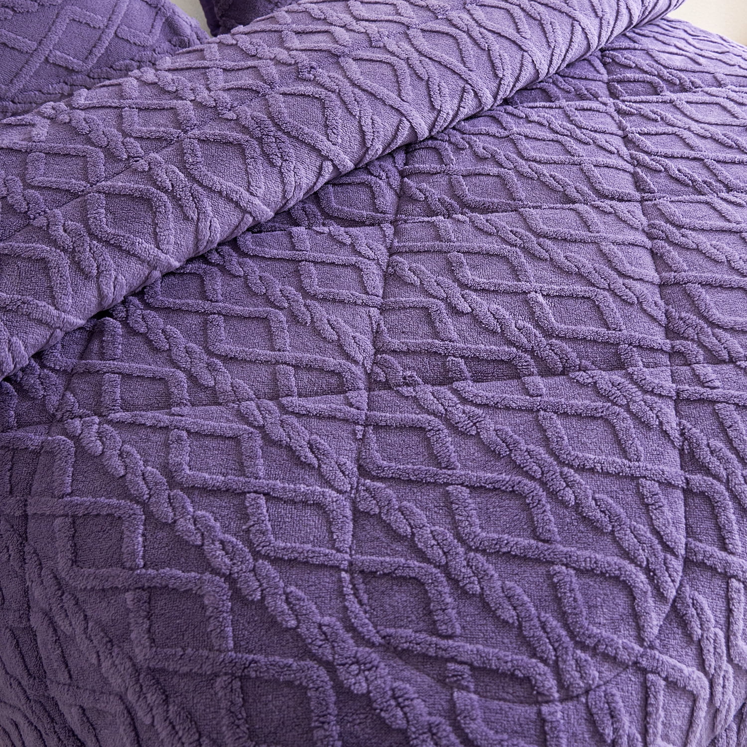 NC 3 Piece Sherpa Blanket,Winter Warm 3 Ply Borrego Fleece Blanket,Queen 75"x83",Purple