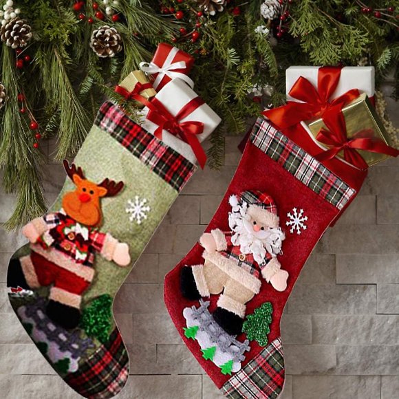 2 Pieces Christmas socks Large gift bag for Christmas tree decoration, Santa Claus Theme candy bag - old man + elk