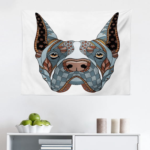 Dog Lover Tapestry, Dog Lover Concept of Pet Silhouettes with Collar Bowl Bone, Fabric Wall Hanging Decor for Bedroom Living Room Dorm, 2 Sizes, Pale Slate Blue White, by Ambesonne